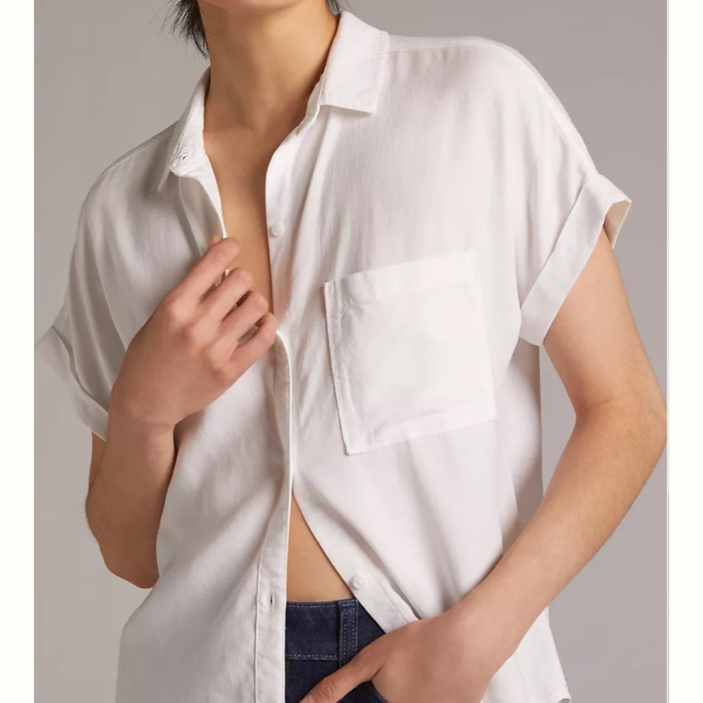 Oversized Anthropologie Cloth & Stone short sleeve white button down